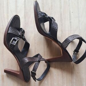 Banana Republic Textured Leather Buckle Detail Chocolate Brown Strappy Heels